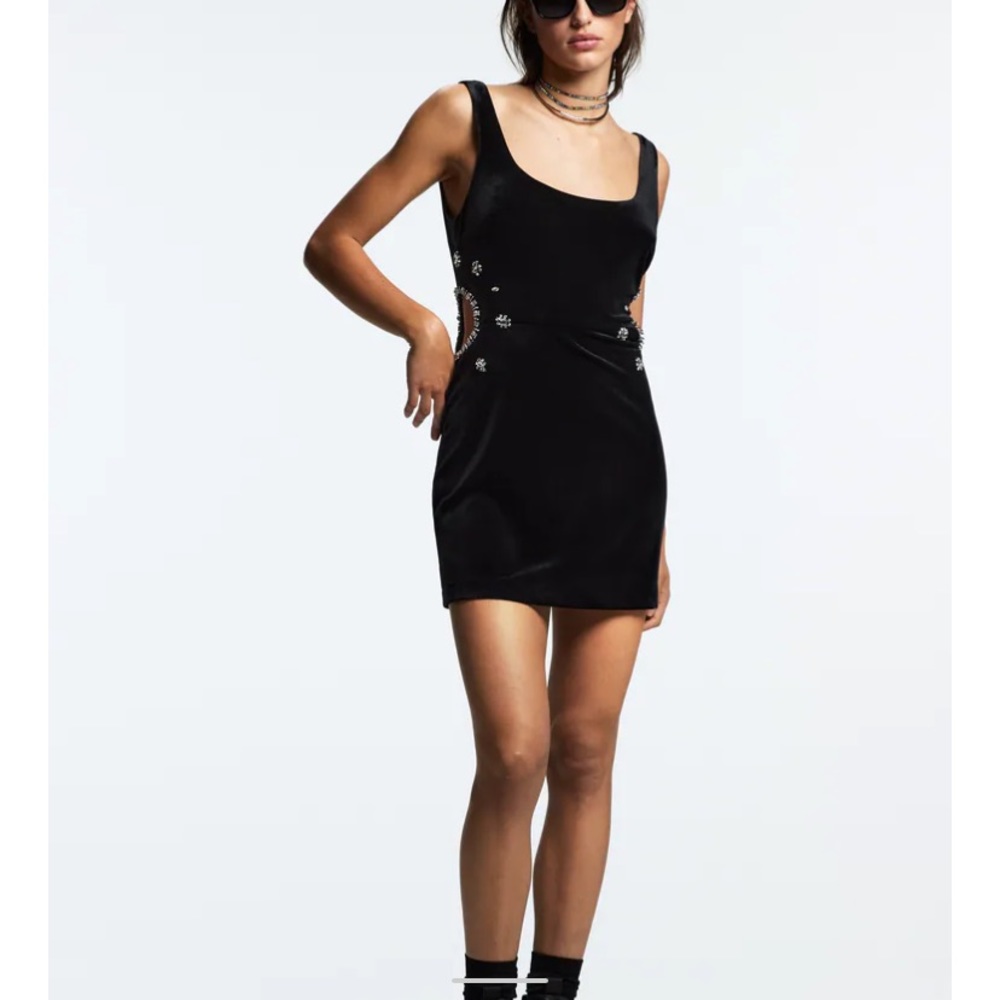 Jewel trim black velvet Zara dress small